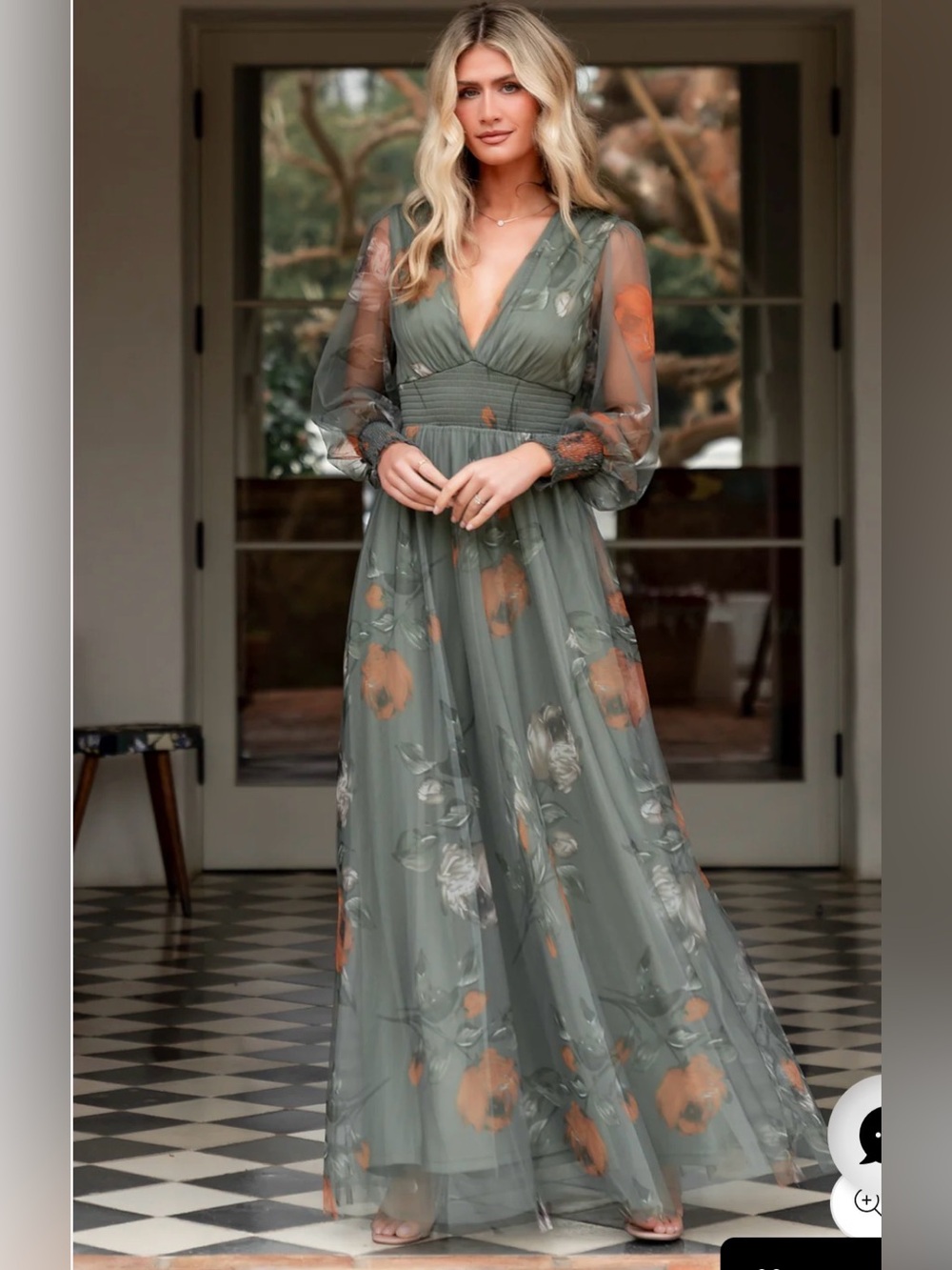Baltic Born Layla Women's Olive Green Floral Mesh Maxi Dress